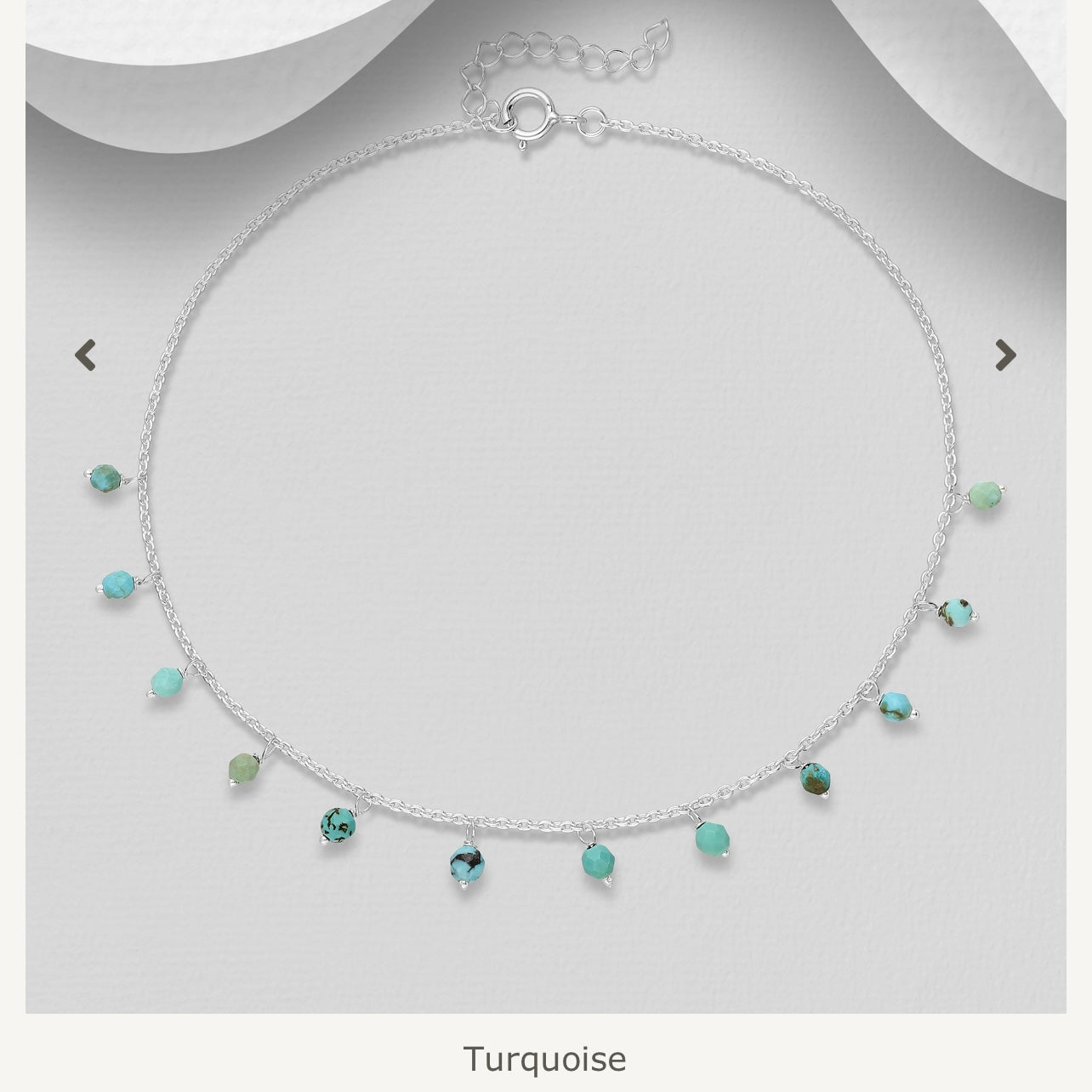 Sterling Silver Anklet with Turquoise Stone Drops