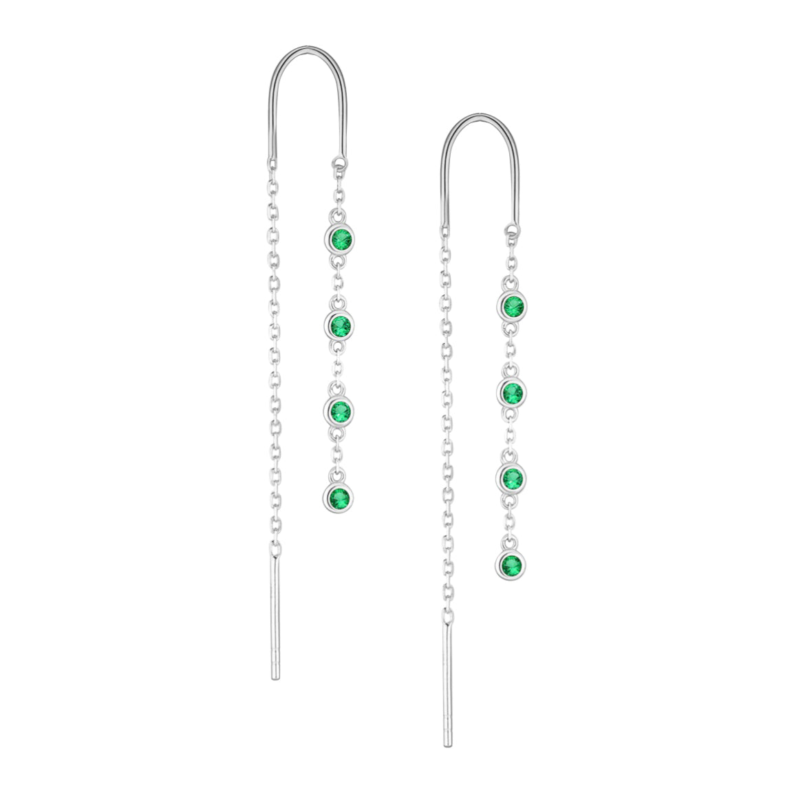Sterling Silver Threader Earrings with Green/Emerald  Crystals