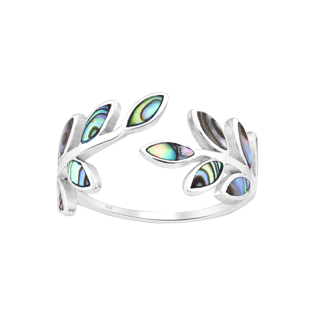 Sterling Silver Leaf Adjustable ring with Albalone
