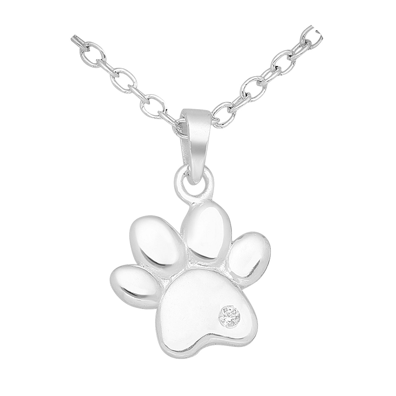Silver Paw Print Pendant with Crystal
