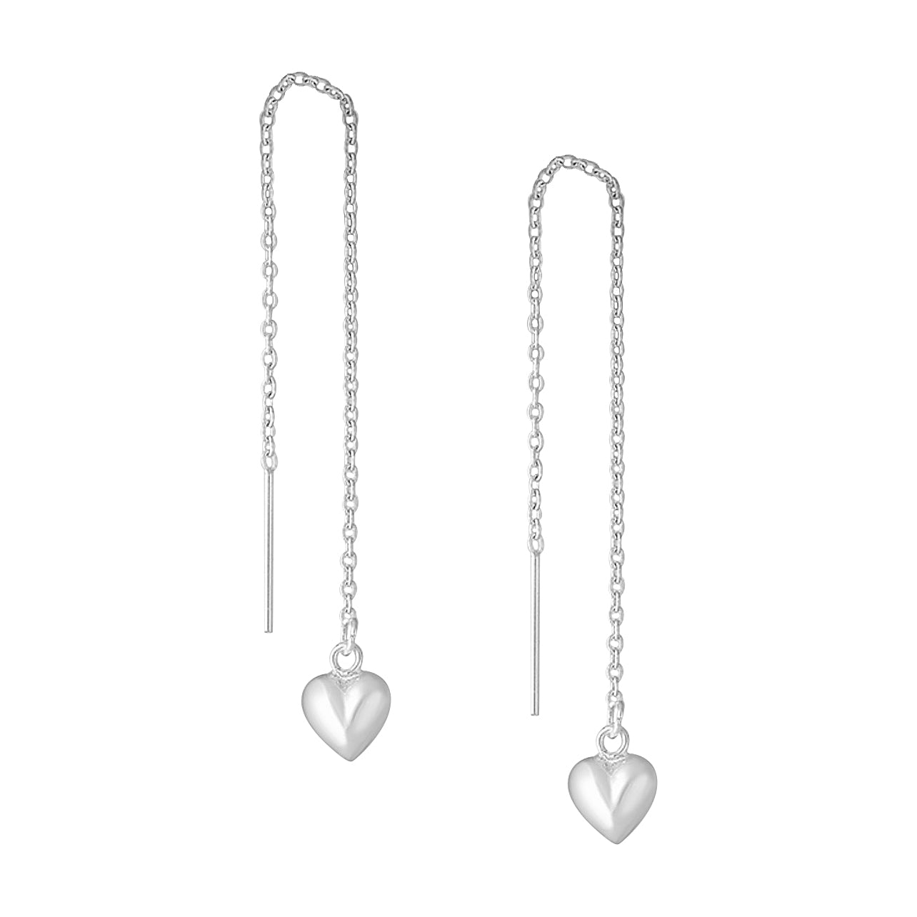 Sterling Silver Threader Earrings with Puffed Heart Charm