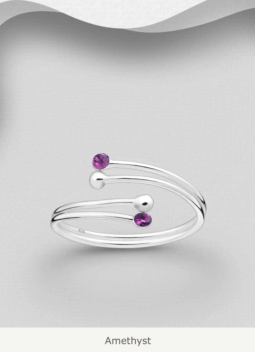 Sterling Silver Toe Ring with Amethyst crystal