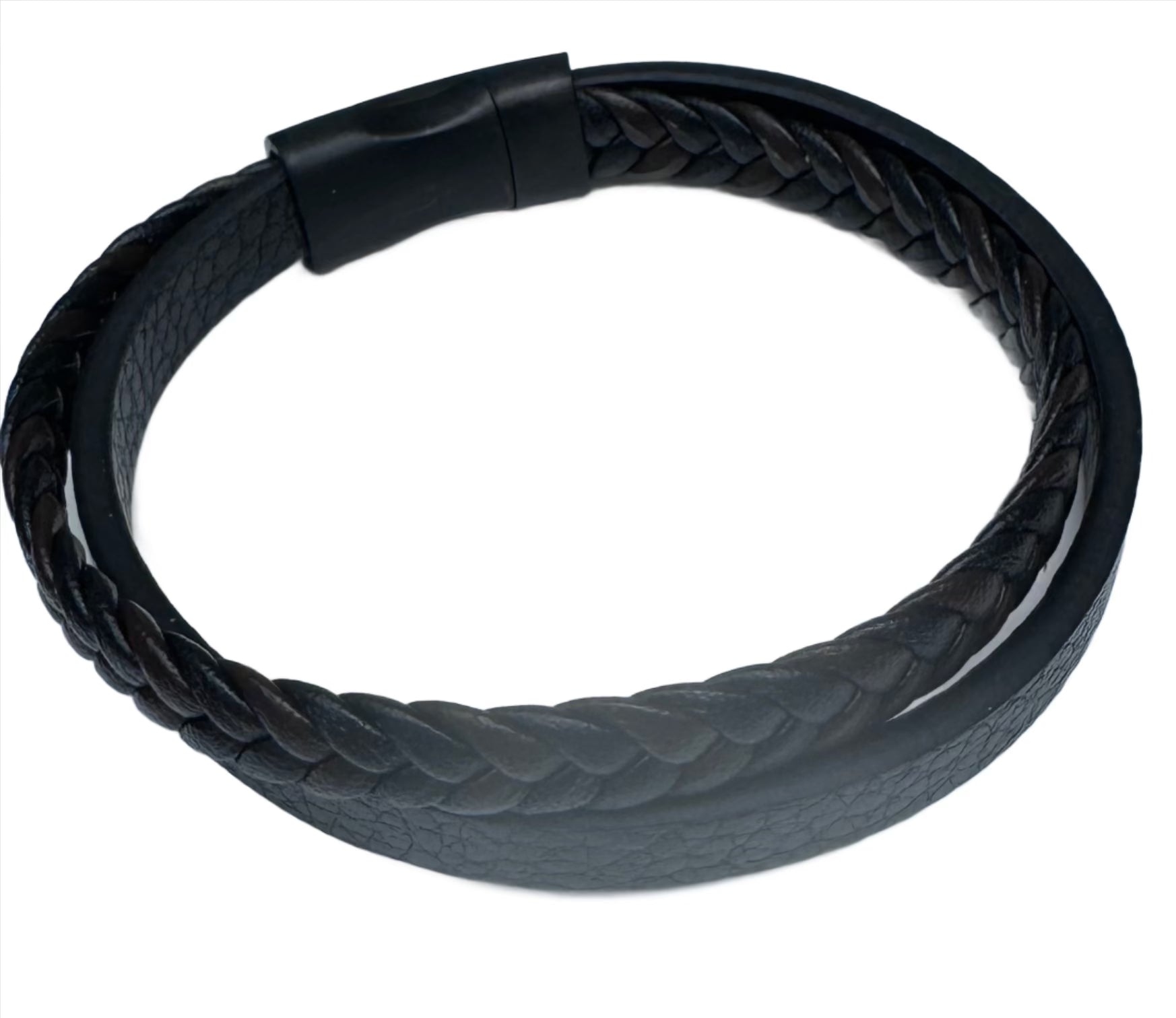 Mens Italian Leather Twin strand Bracelet Woven and Plain