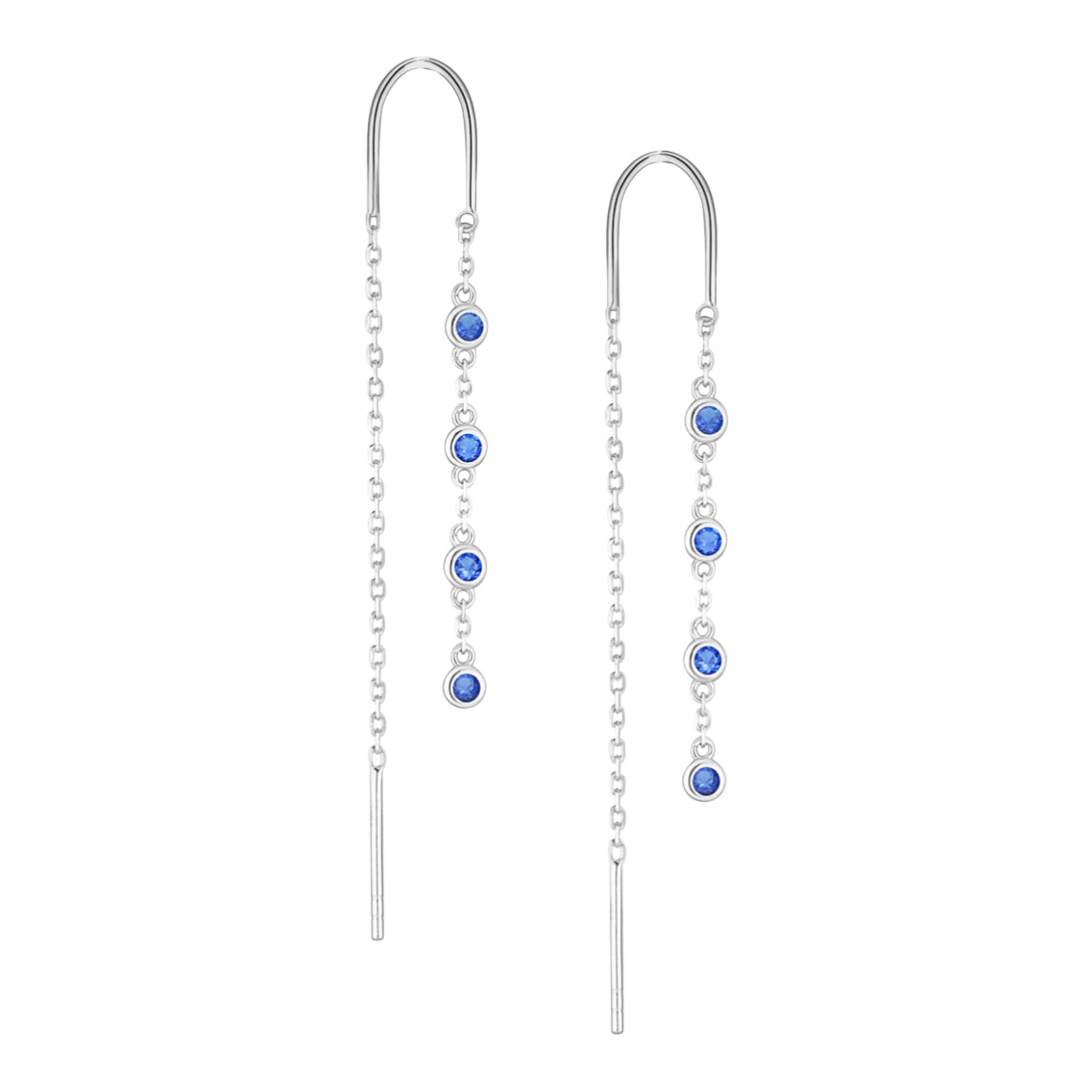 Sterling Silver Threader Earrings With Blue Stone