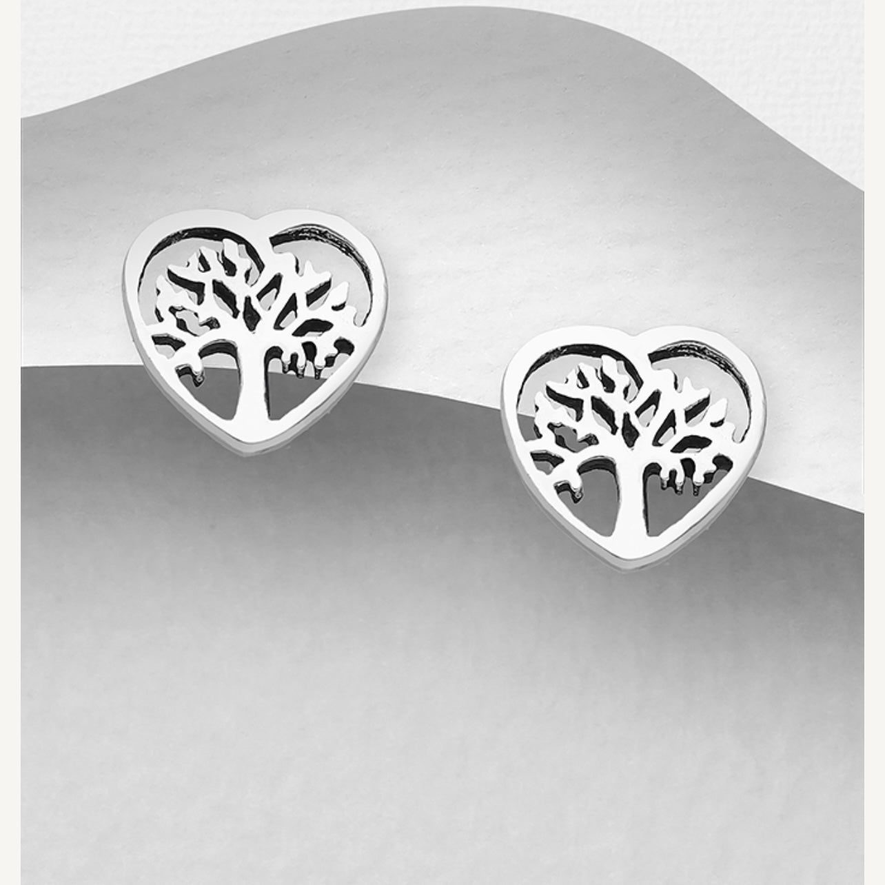 Sterling Silver Tree of Life Heart Shaped Stud Earrings
