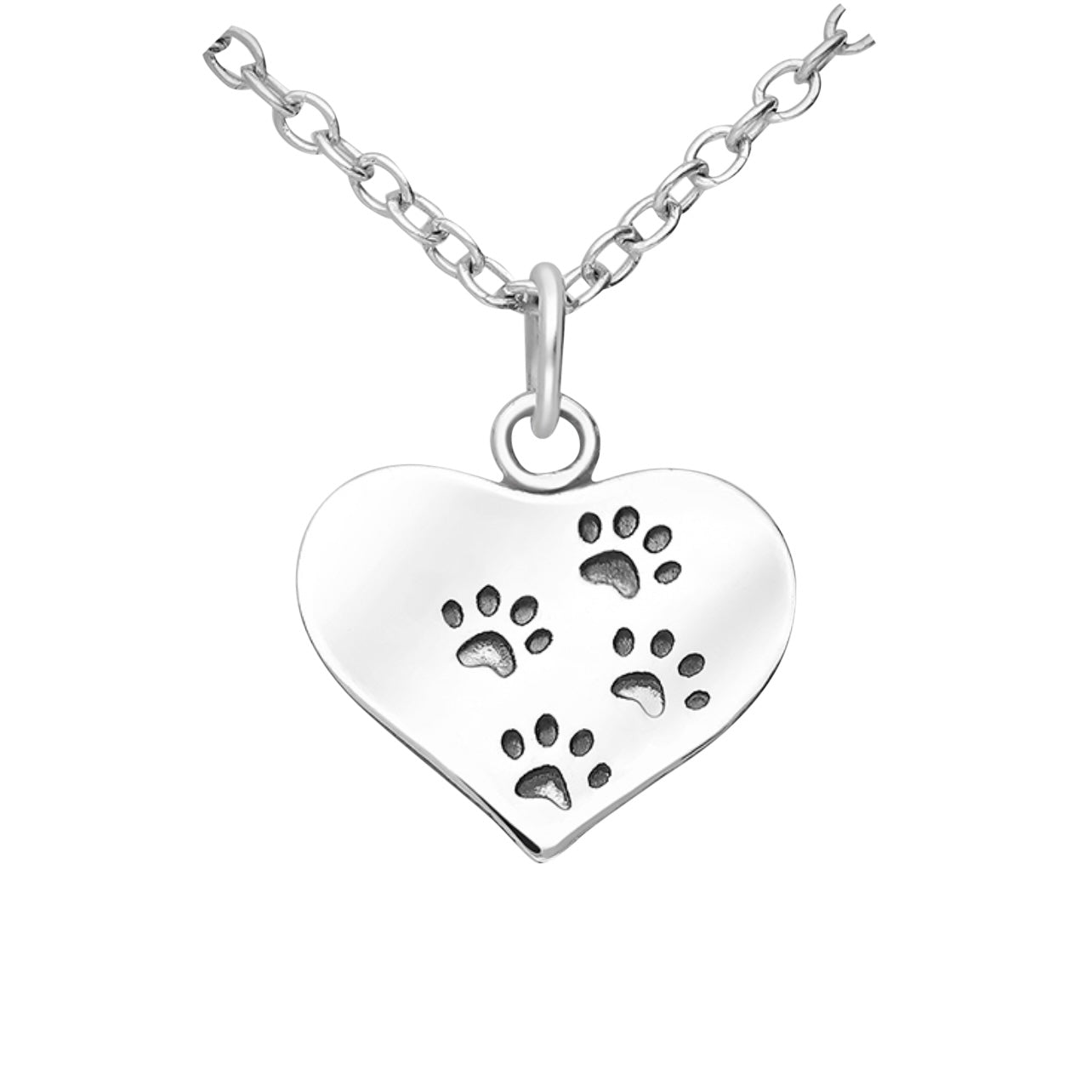 Silver Heart Pendant with Paw Prints