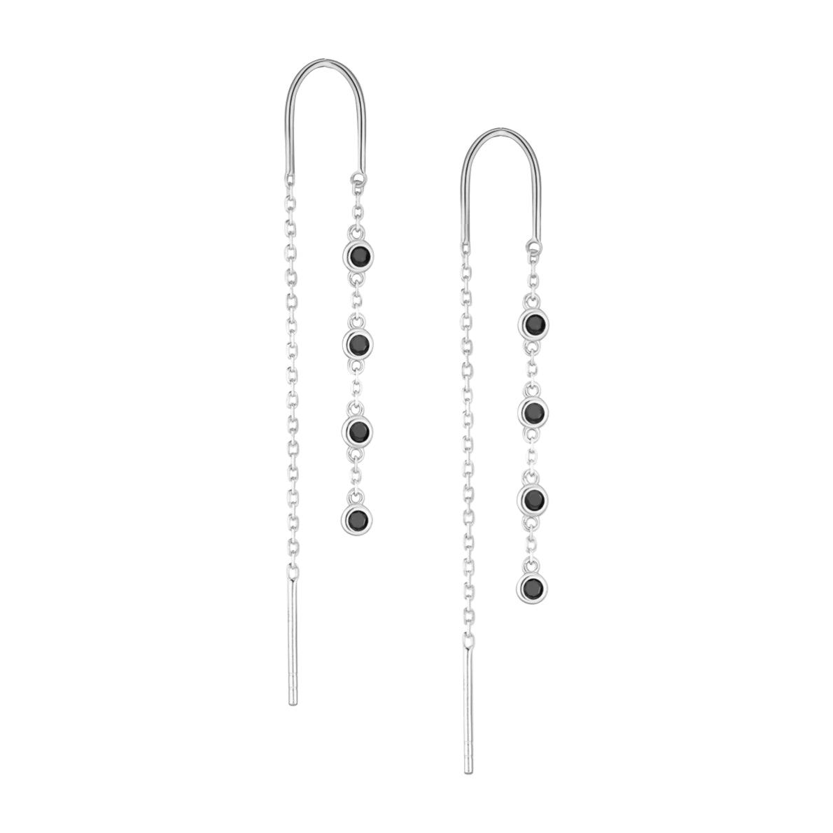 Sterling Silver Threader Earrings With Black Stones