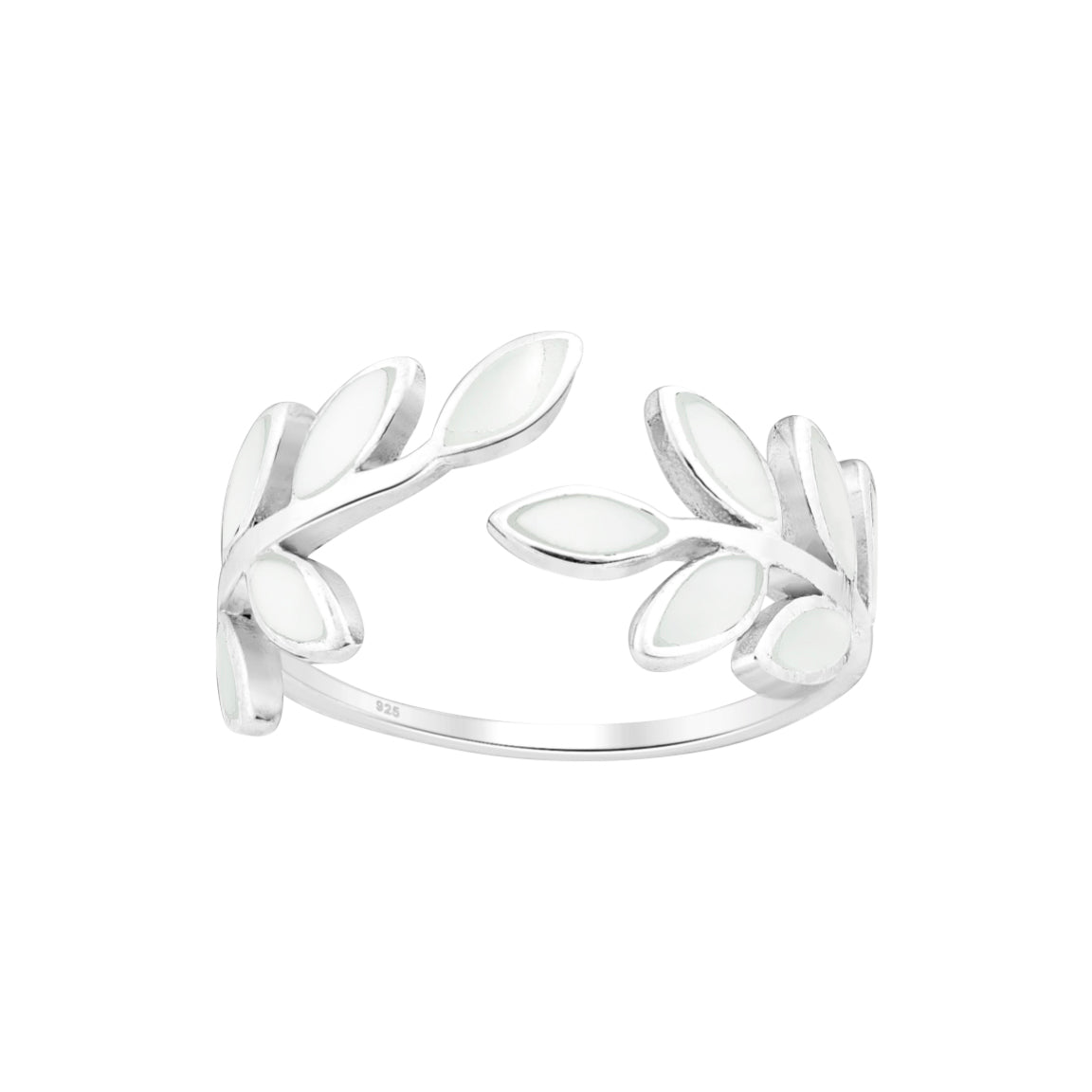 Sterling Silver Adjustable Leaf ring with MOP