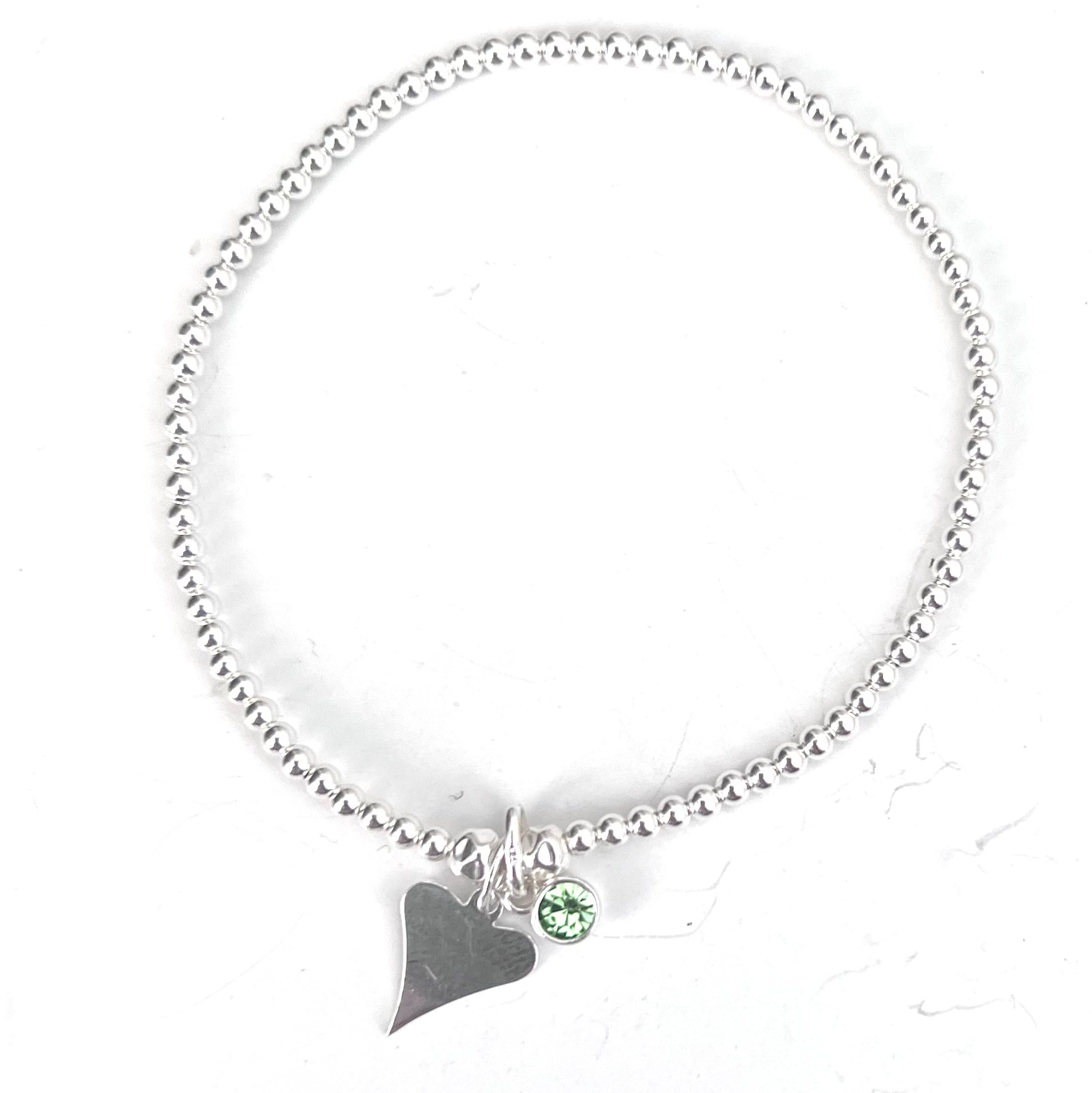 Silver Stretch Stacking Bracelet with Peridot Birthstone Charm