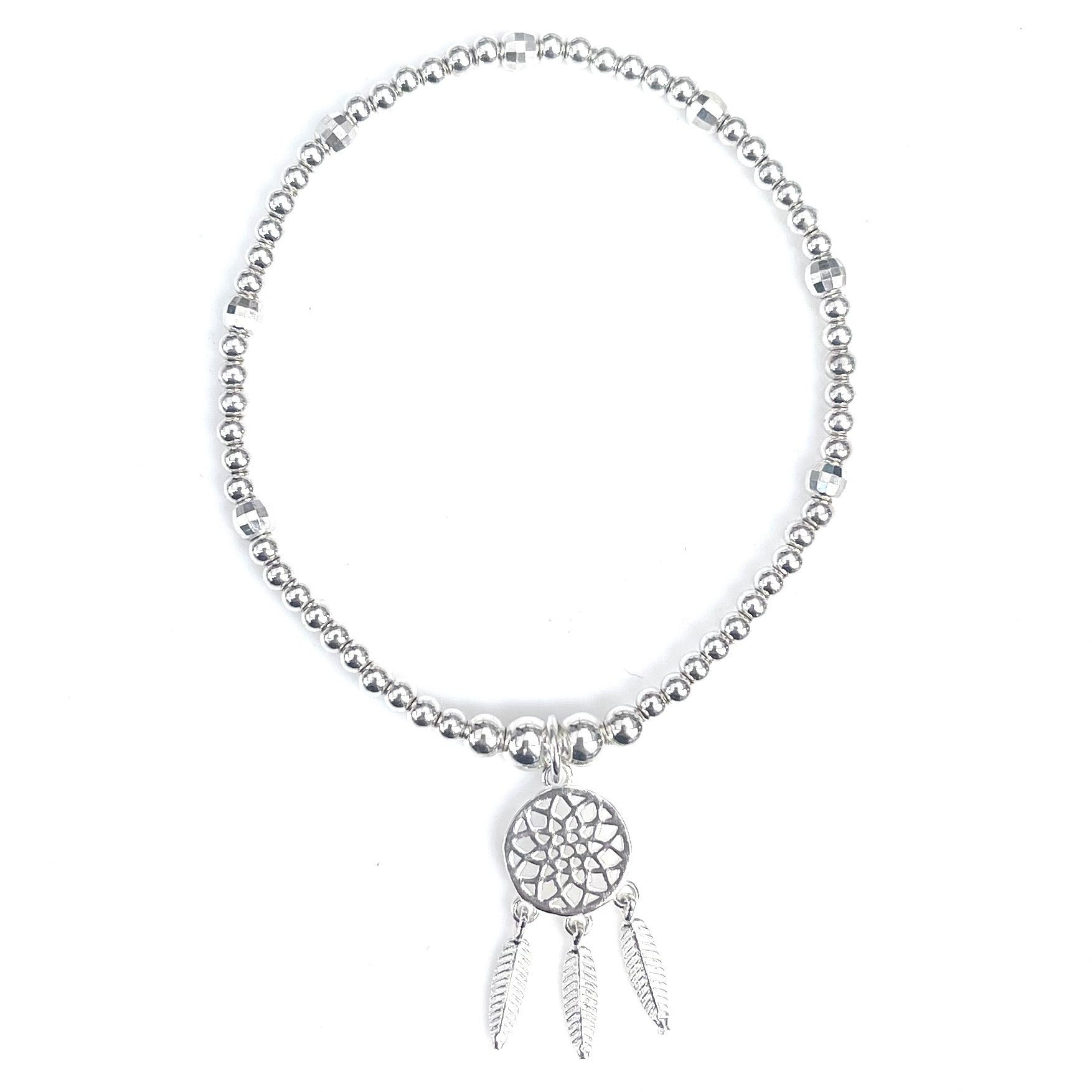 Silver Stacking Stretch Bracelet with Dreamcatcher charm