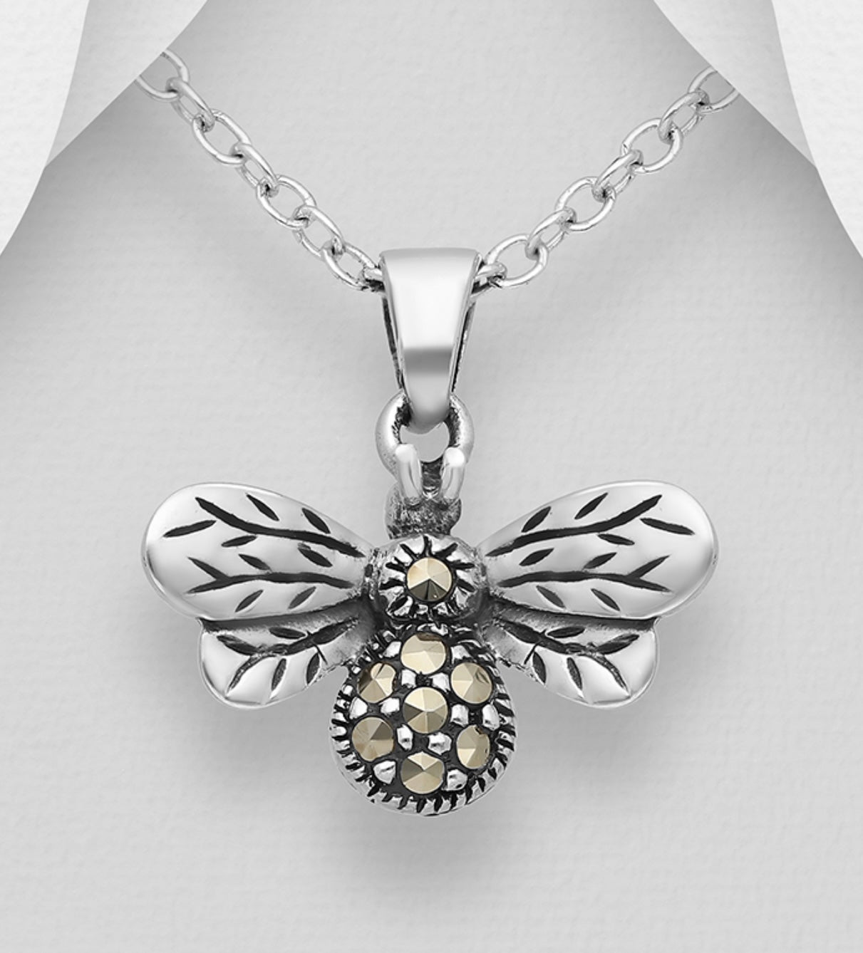 Sterling Silver BEE Pendant Necklace with Crystals