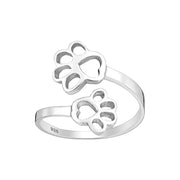 Sterling Silver Double Paw Print Adjustable Ring. .