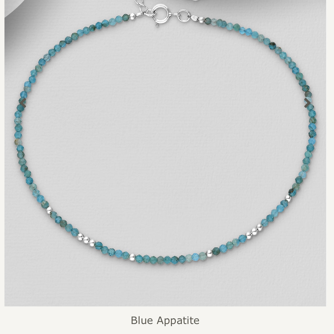 Sterling Silver Anklet with Blue Appatite Natural Stone