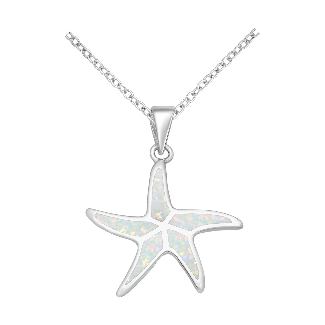 Sterling Silver Opal Starfish Pendant Necklace