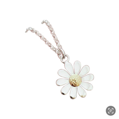 Sterling Silver Flower Pendant Necklace in Silver &amp; Gold