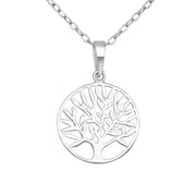 Sterling Silver Tree of Life Round Pendant Necklace