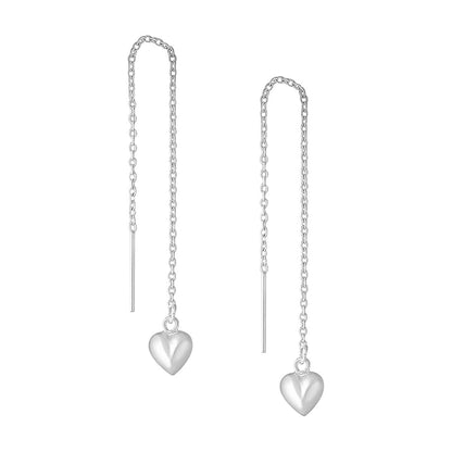 Sterling Silver Threader Earrings with Puffed Heart Charm