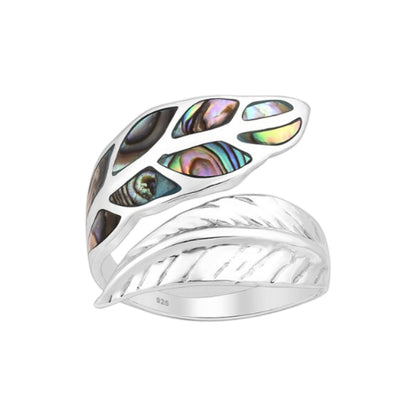 Sterling Silver Adjustable  Enamelled Leaf Statement Ring 