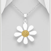 Sterling Silver Flower Pendant Necklace in Silver & Gold