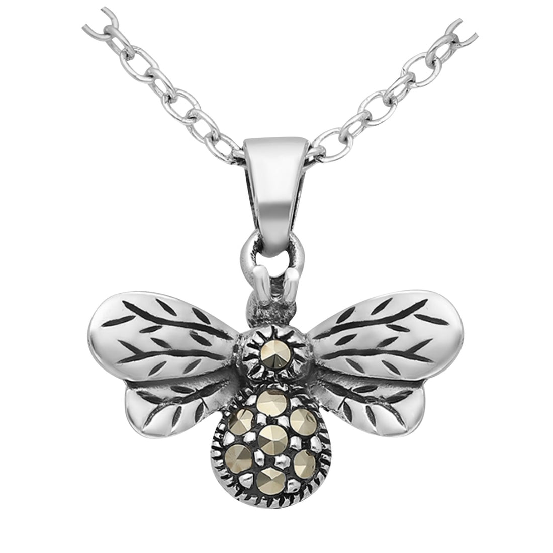 Sterling Silver BEE Pendant Necklace with Crystals