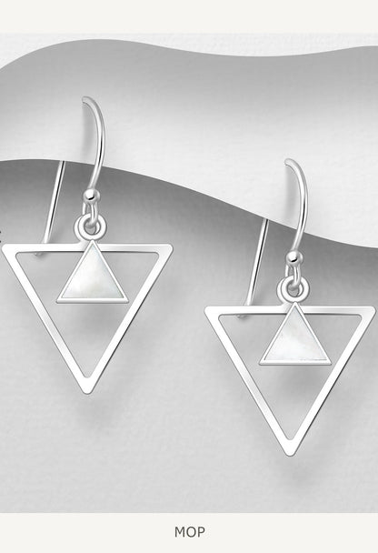 Sterling Silver Triangluar Drop Earrings with MOP