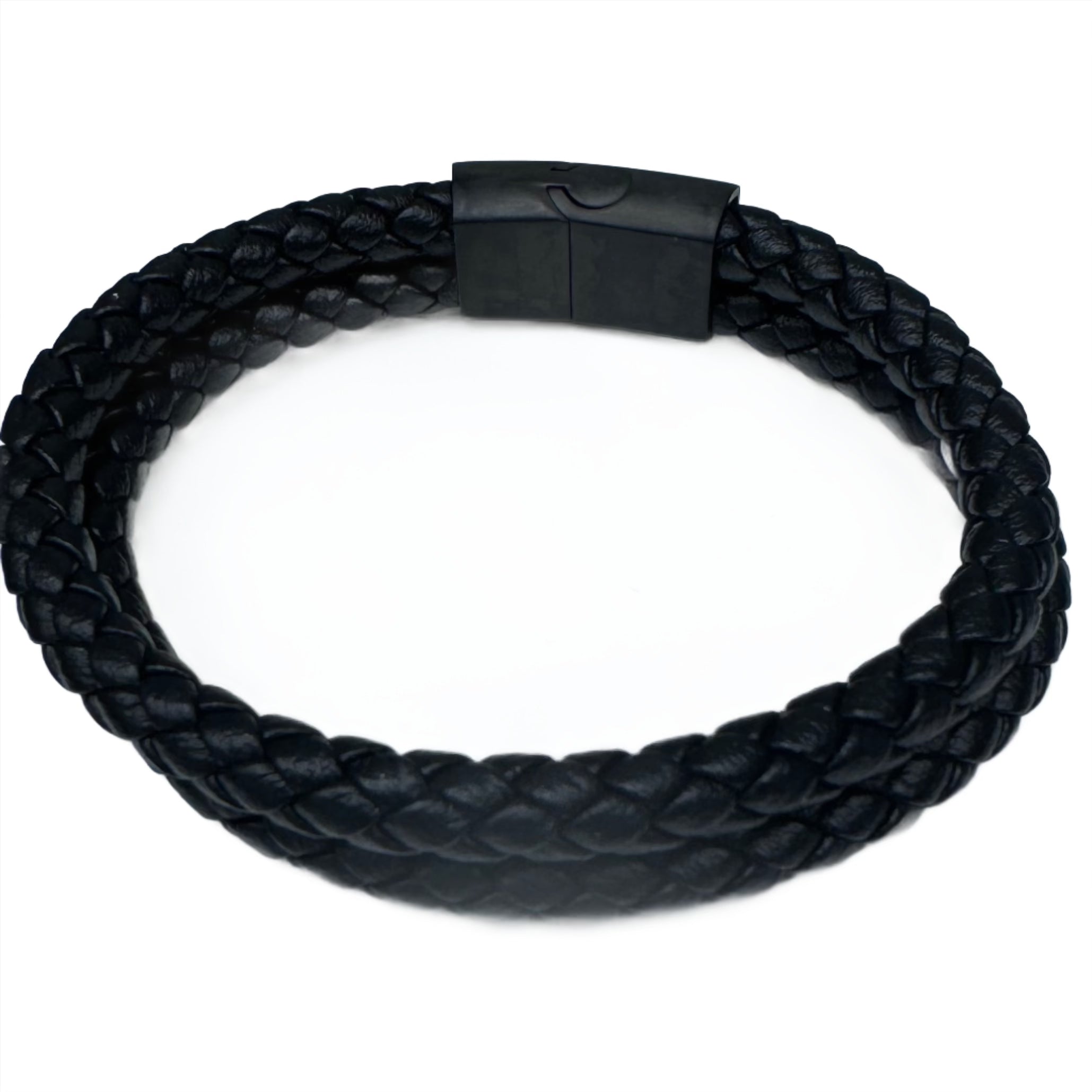 Mens Black Twin Strand Italian Leather Bracelet
