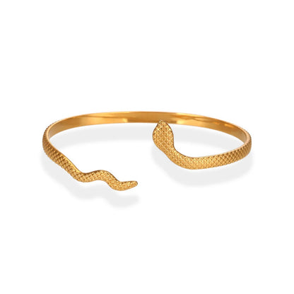 Stainless Steel Textured Snake Bangle in Silver or Gold Plate