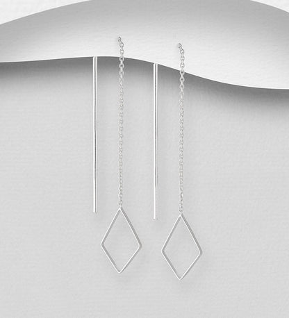 Silver Diamond Drop Threader Earring