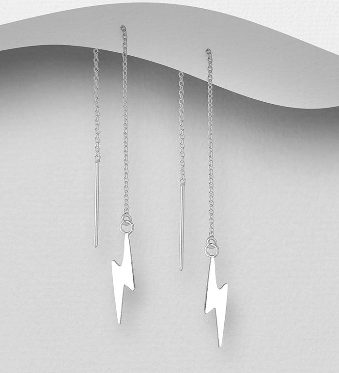 Silver Lightning Bolt Threader Earrings