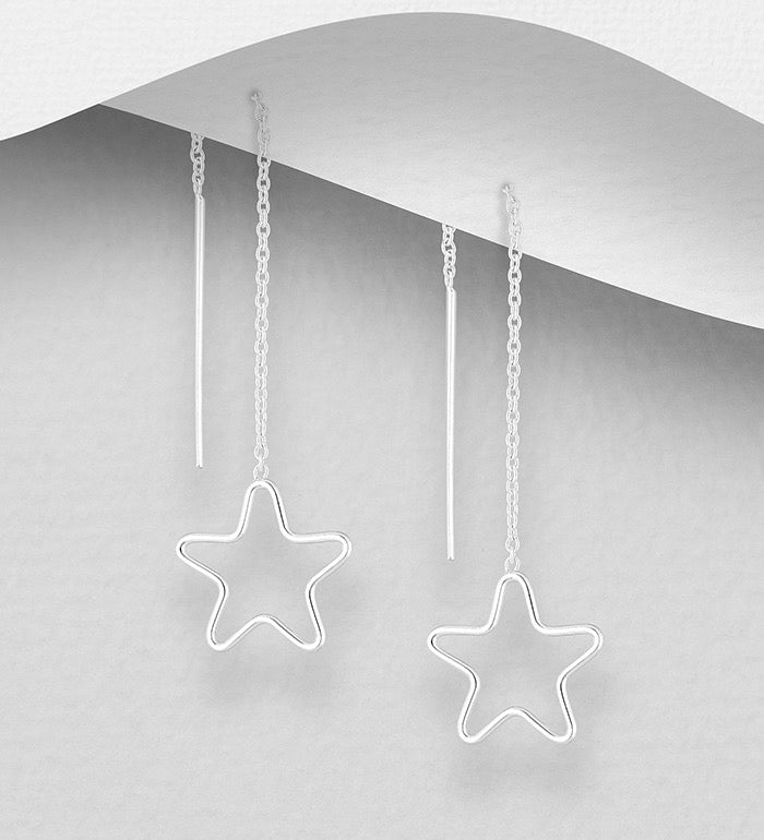 Silver Open Star Threader Earring