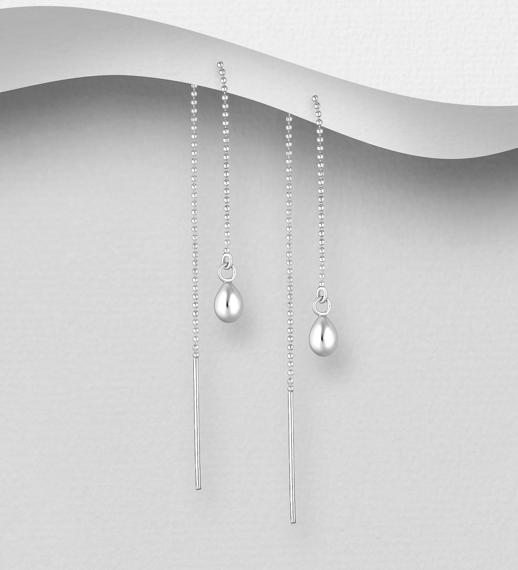 Silver Teardrop Threader Earring