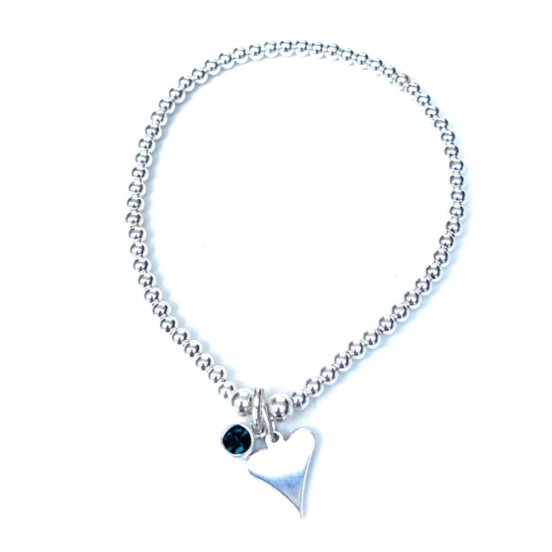 Silver Stretch Stacking Bracelet with Blue Zircon Birthstone Charm