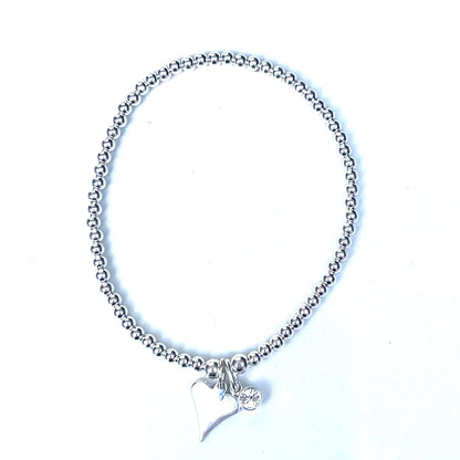 Silver Stretch Stacking Bracelet with Crystal Birthstone Charm