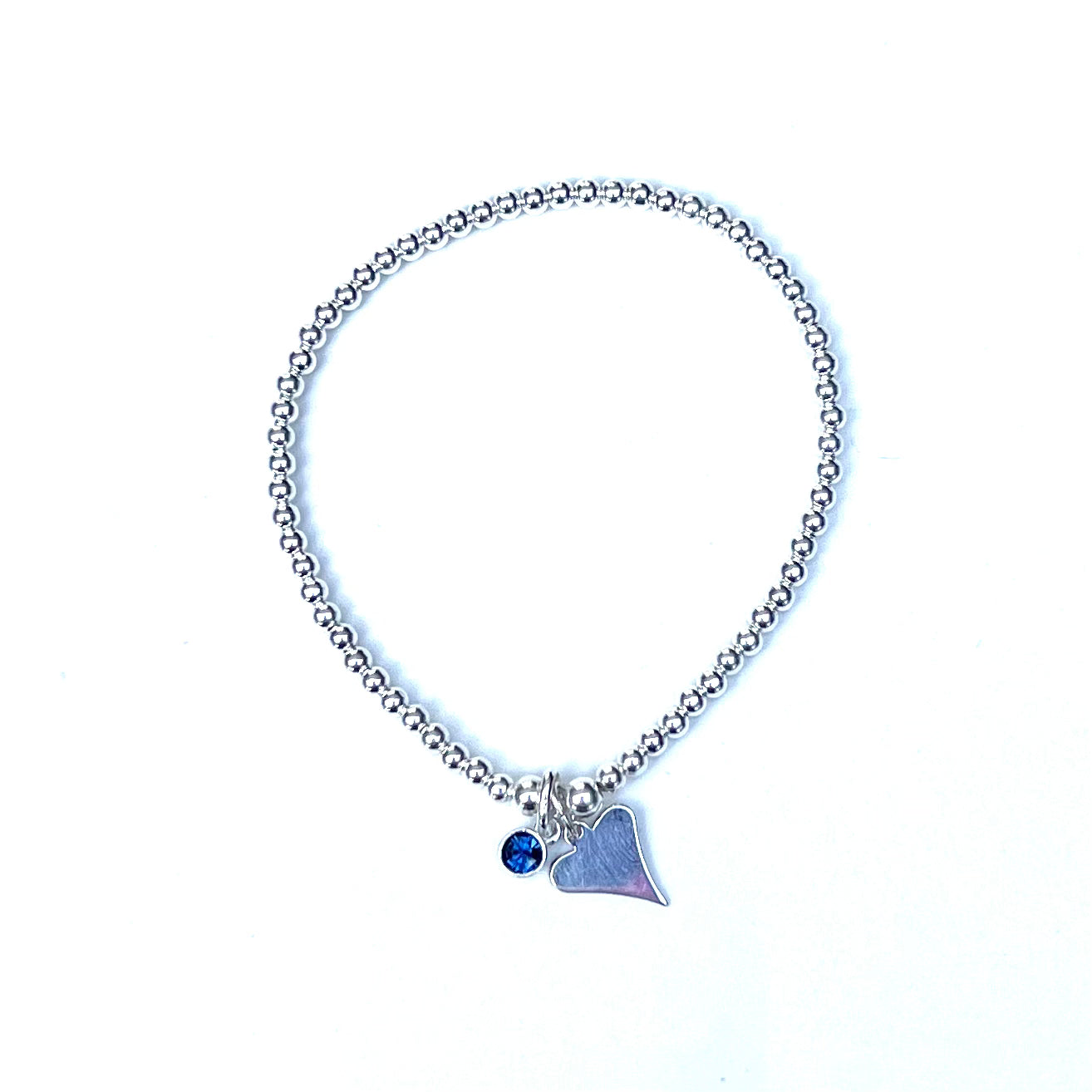Silver Stretch Stacking Bracelet with Sapphire Birthstone Charm