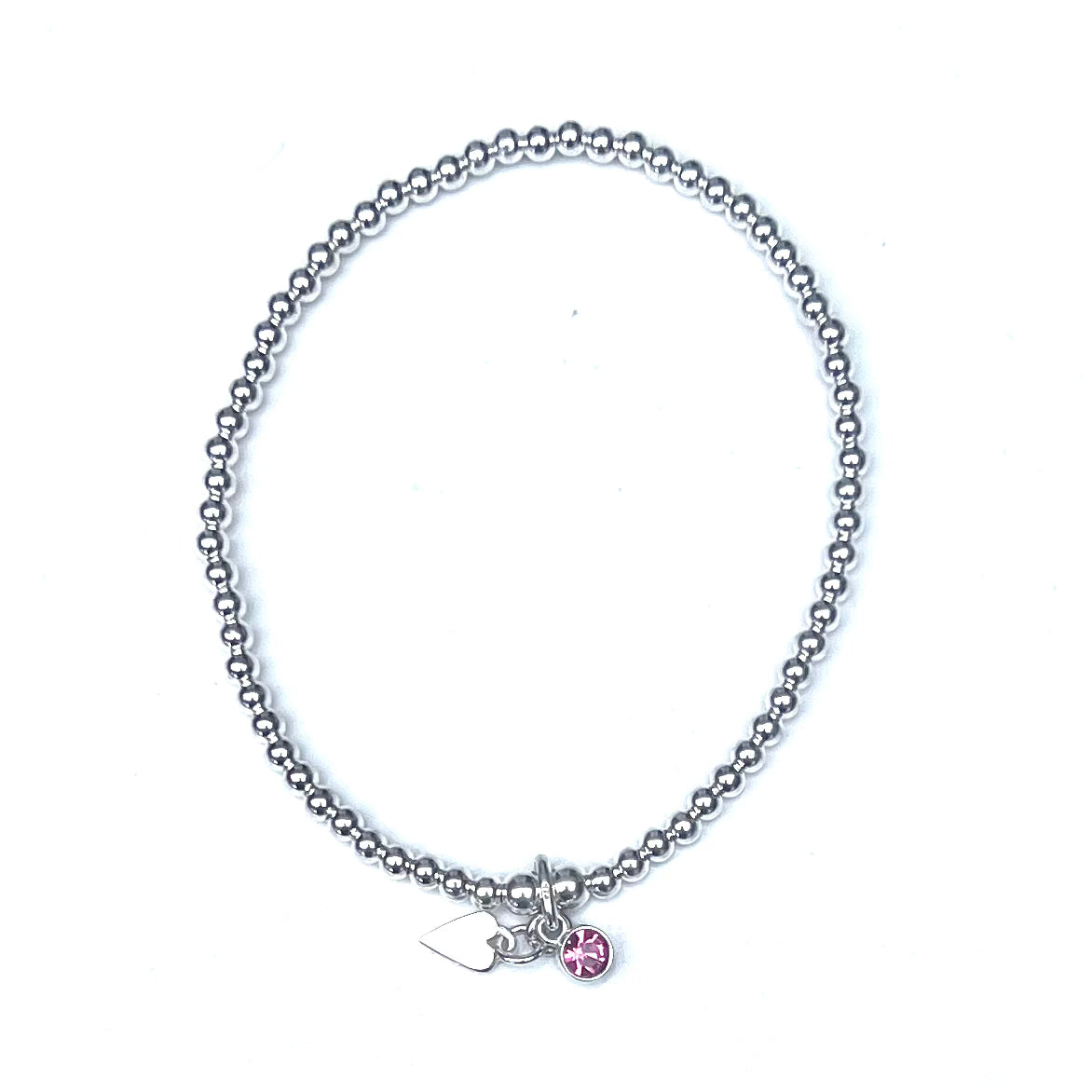 Silver Stretch Stacking Bracelet with Pink Tourmaline Birthstone Charm
