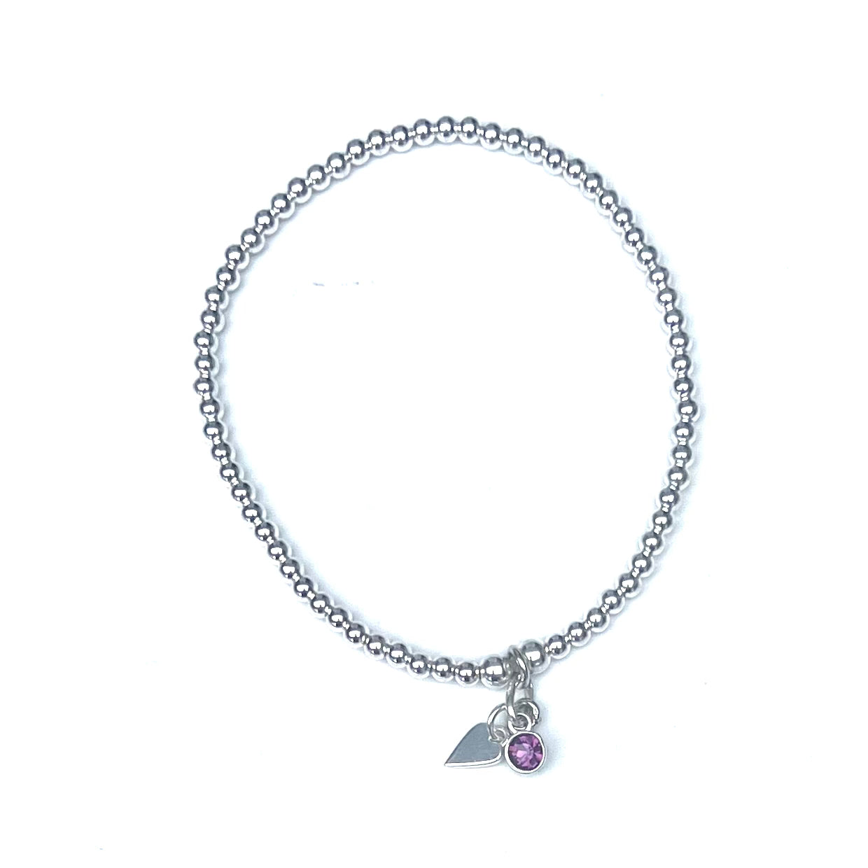 Silver Stretch Stacking Bracelet with Amethesyt Birthstone Charm