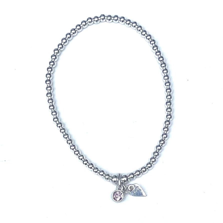 Silver Stretch Stacking Bracelet with Crystal Birthstone Charm