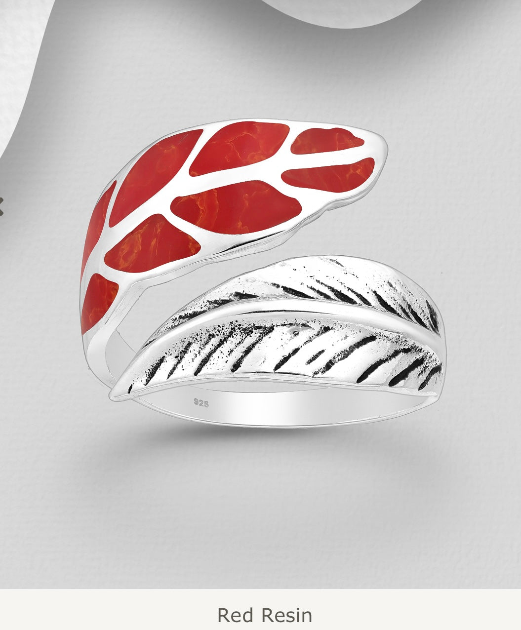 Sterling Silver Adjustable  Enamelled Leaf Statement Ring 