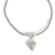 Sterling Silver Stretch Bracelet with Textured Heart Charm 