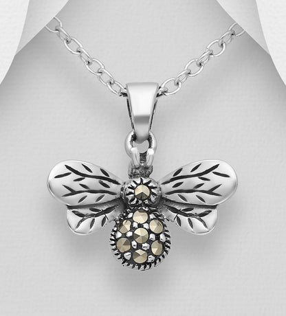 Sterling Silver BEE Pendant Necklace with Crystals