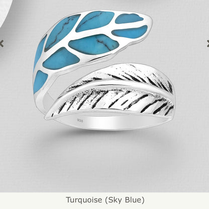 Sterling Silver Adjustable  Enamelled Leaf Statement Ring 